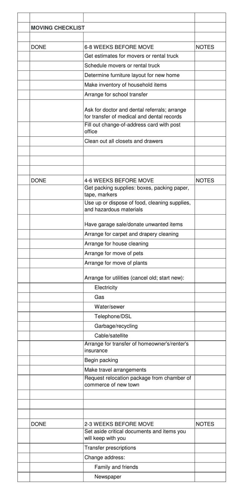 Free Printable 10+ FREE Moving Checklist Templates (Word  PDF) Throughout Office Relocation Checklist Template Pertaining To Office Relocation Checklist Template