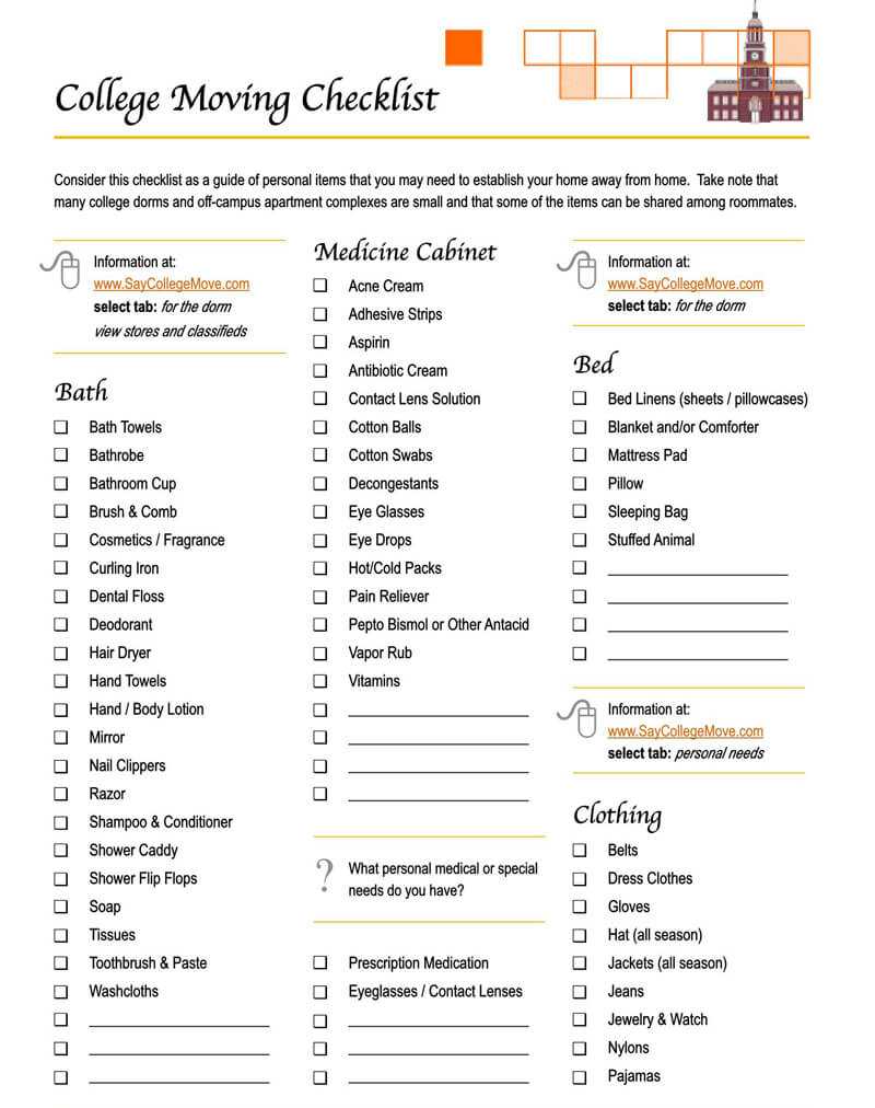 Free Printable 10+ FREE Moving Checklist Templates (Word  PDF) With College Checklist Template With Regard To College Checklist Template