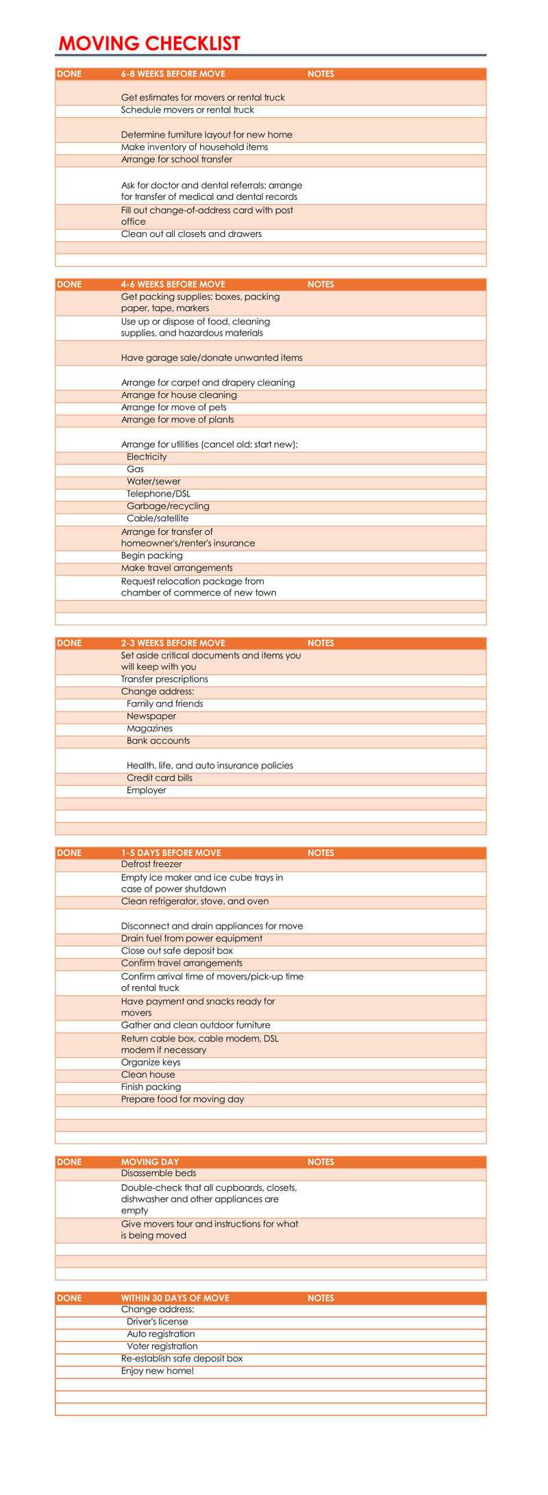 Free Printable 10+ FREE Moving Checklist Templates (Word  PDF) With Regard To House Moving Checklist Template Inside House Moving Checklist Template