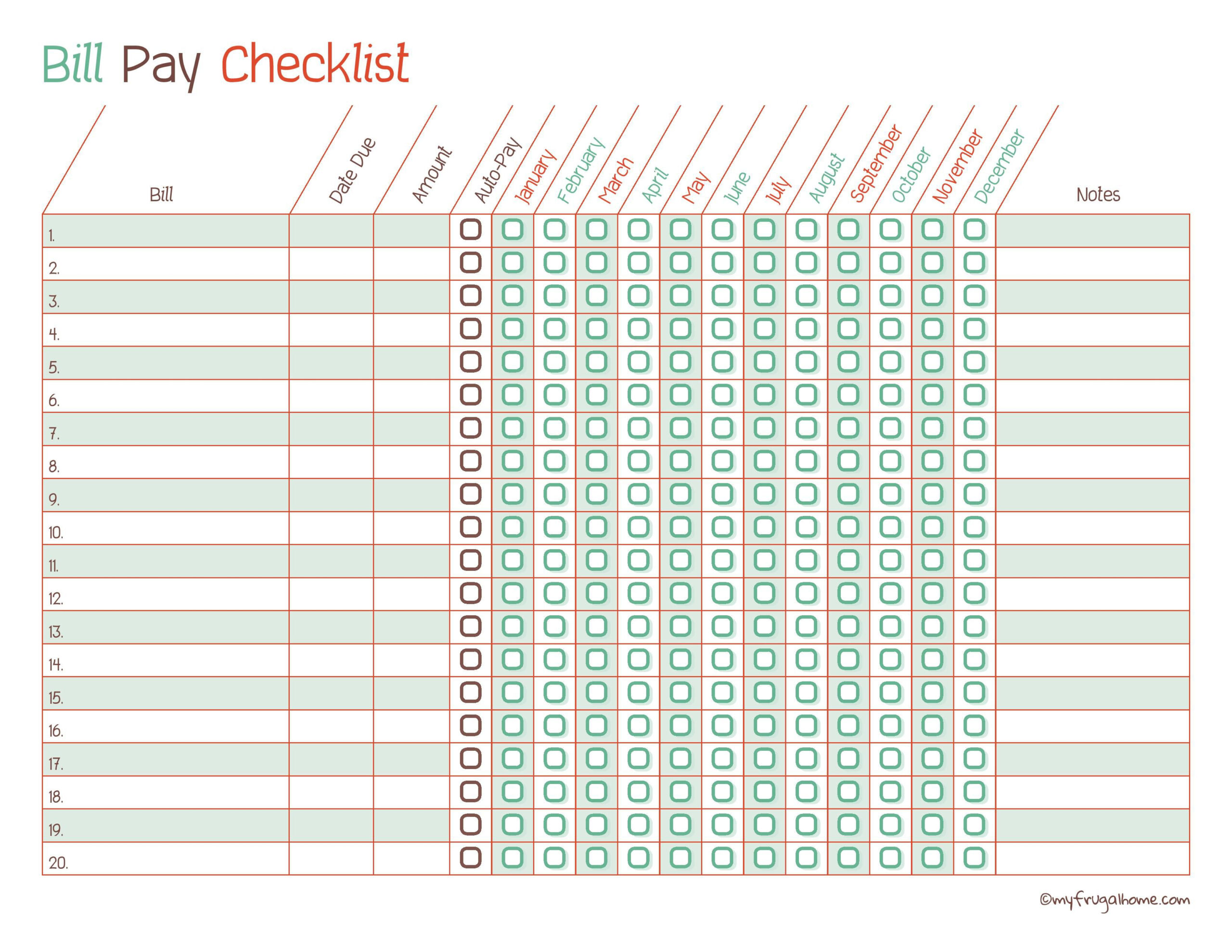 Free Printable Bill Pay Calendar Templates For Payment Checklist Template