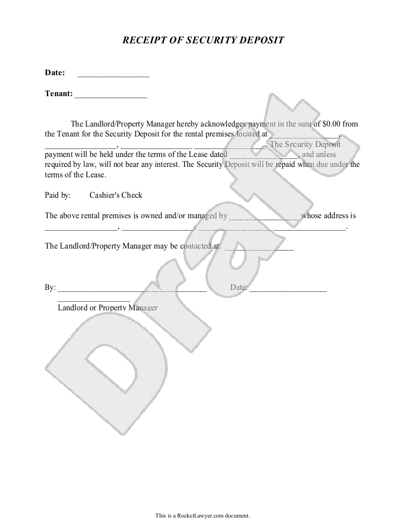 Free Security Deposit Receipt  Free to Print, Save & Download In Rental Deposit Receipt Template Within Rental Deposit Receipt Template