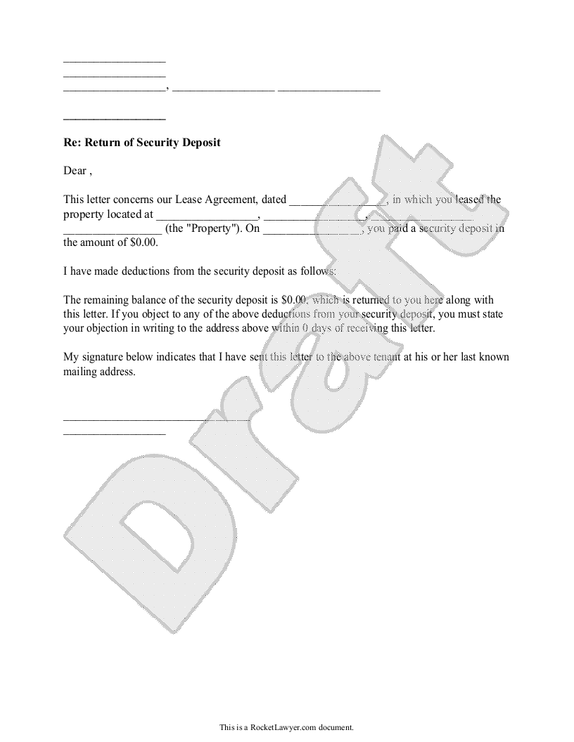 Free Security Deposit Return Letter  Free to Print, Save & Download Intended For Security Deposit Return Letter Template Within Security Deposit Return Letter Template