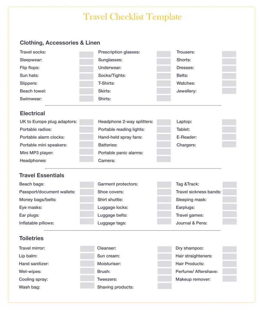 Free Travel Checklist Template in PDF, Word, Excel, Google Docs Pertaining To Business Travel Checklist Template With Regard To Business Travel Checklist Template