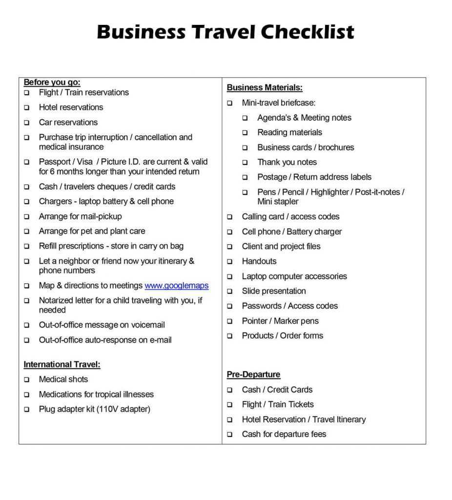 Free Travel Checklist Template in PDF, Word, Excel, Google Docs Throughout Business Travel Checklist Template With Regard To Business Travel Checklist Template