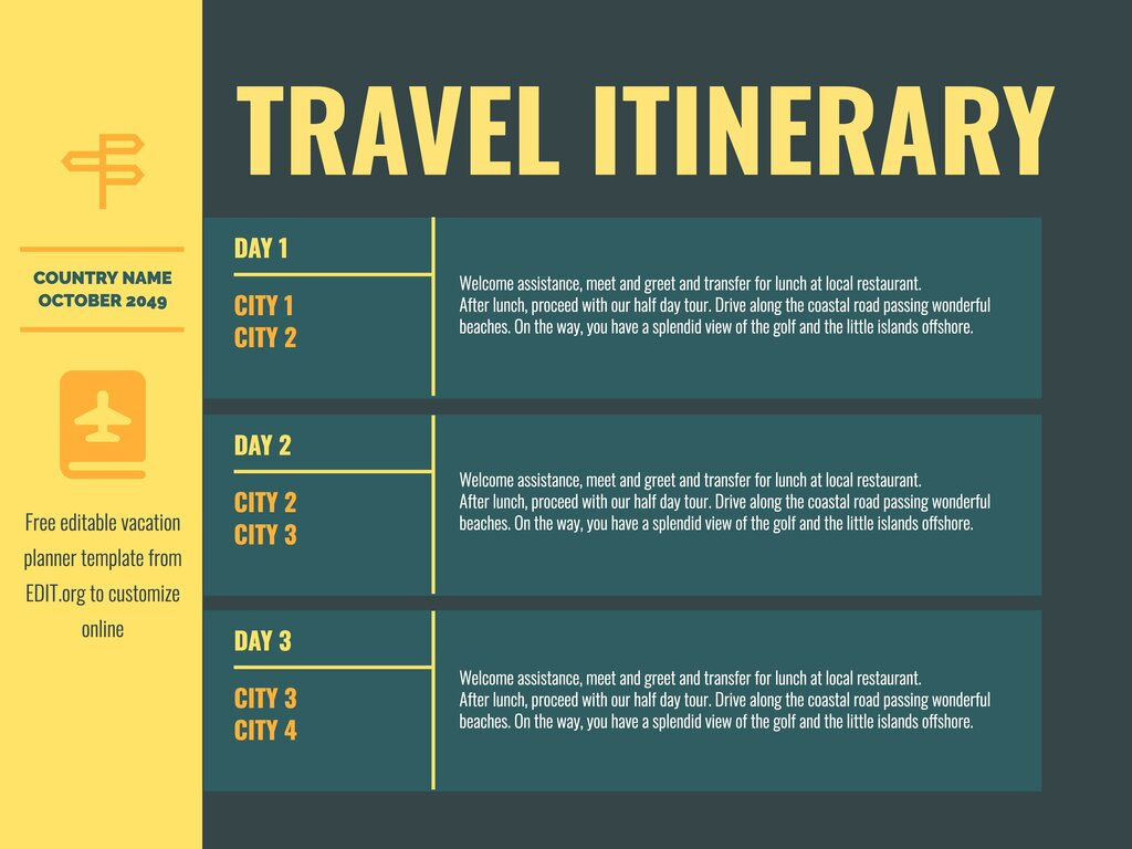 Free travel itinerary templates to edit and print In College Tour Itinerary Template With Regard To College Tour Itinerary Template