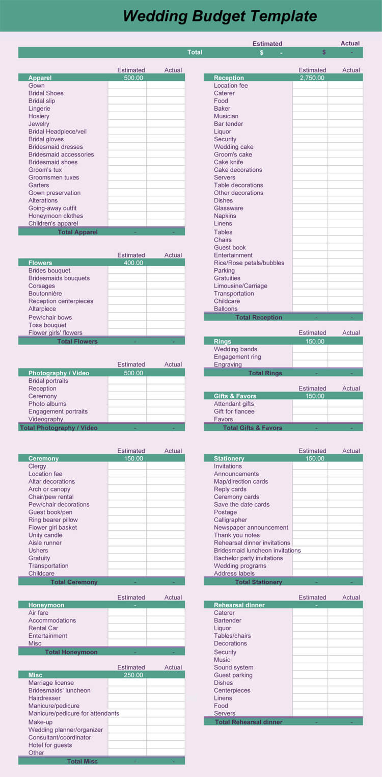 Free Wedding Budget Worksheets (10 Templates for Excel) Within Wedding Budget Checklist Template For Wedding Budget Checklist Template