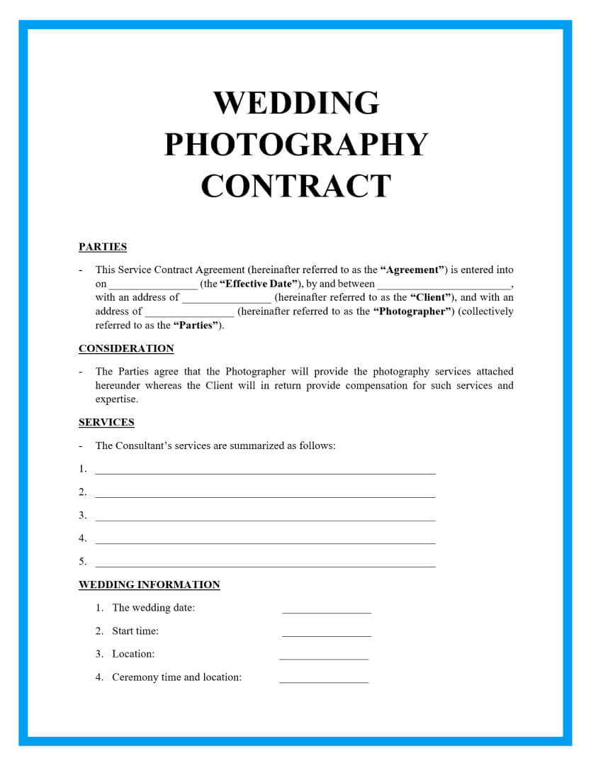Free Wedding Photography Contract Templates Pertaining To Photography Deposit Contract Template With Photography Deposit Contract Template