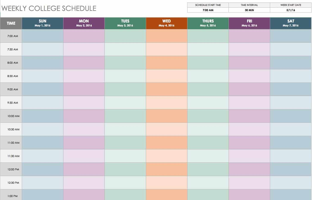 Free Weekly Schedule Templates For Excel - Smartsheet For Programme Itinerary Template With Programme Itinerary Template