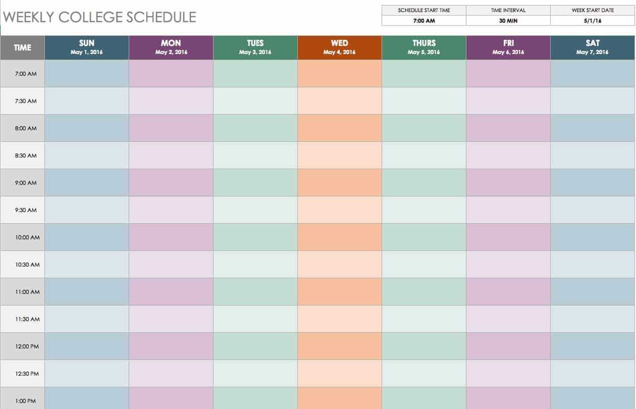 Free Weekly Schedule Templates For Excel - Smartsheet For Programme Itinerary Template With Programme Itinerary Template