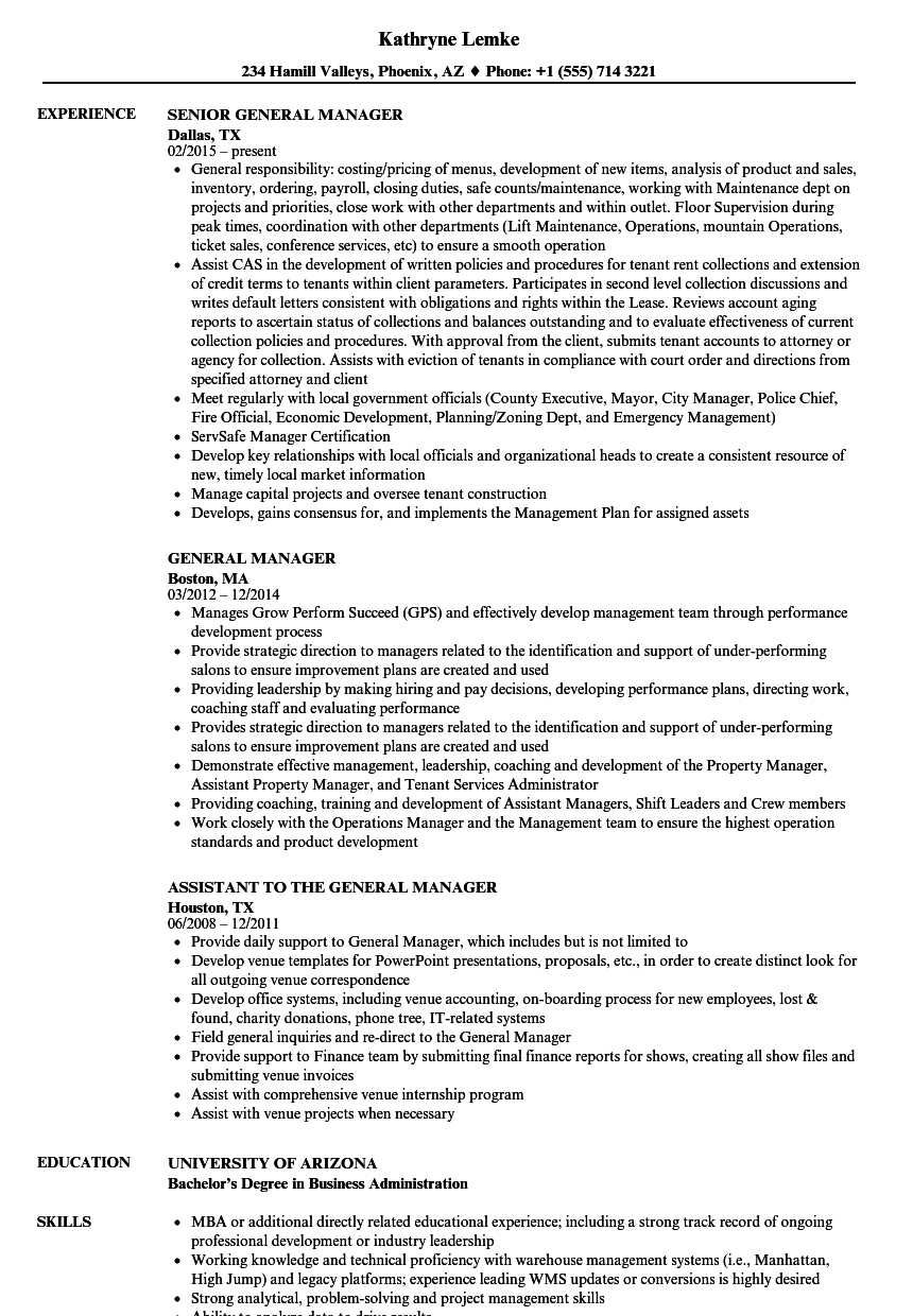 general manager job description for resume