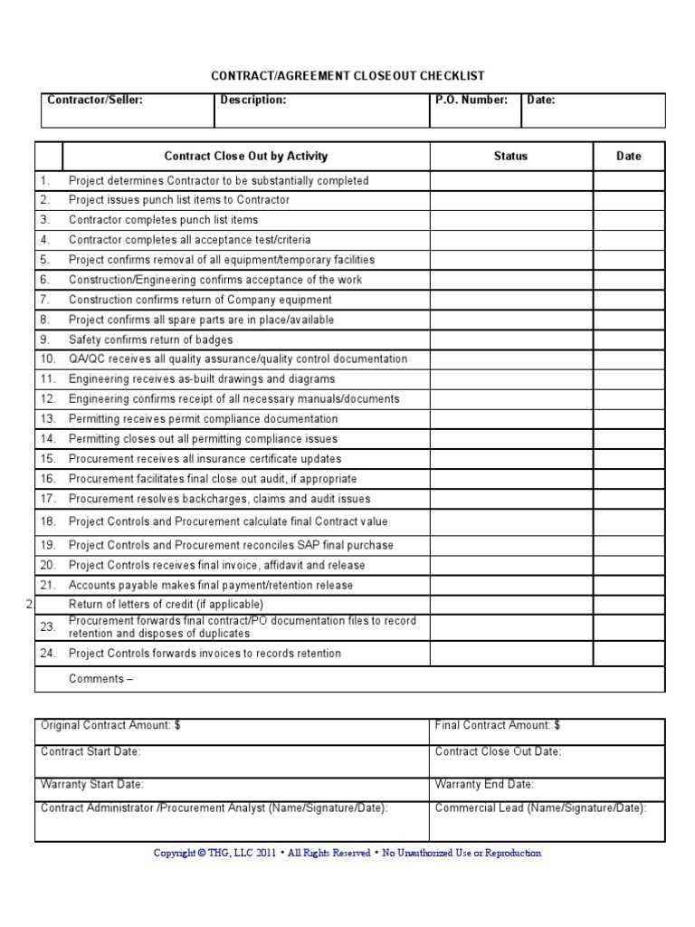 Generic Closeout Checklist - Template - 10  Invoice  Procurement Regarding Contract Closeout Checklist Template With Contract Closeout Checklist Template