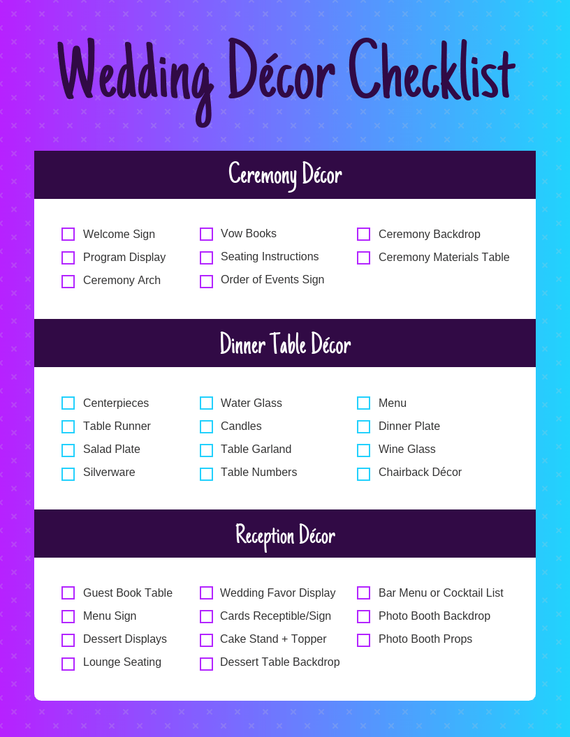 Gradient Wedding Decor Checklist Template Inside Wedding Decoration Checklist Template