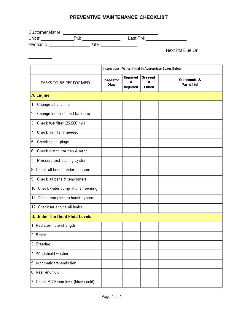 mechanic-checklist-template