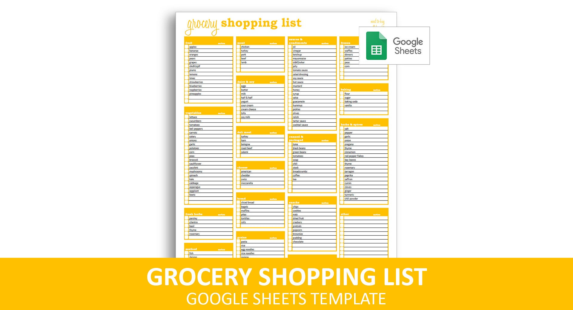 Grocery Shopping List - Google Sheets Template  Printable Grocery  Checklist  Instant Digital Download For Grocery Store Checklist Template With Regard To Grocery Store Checklist Template