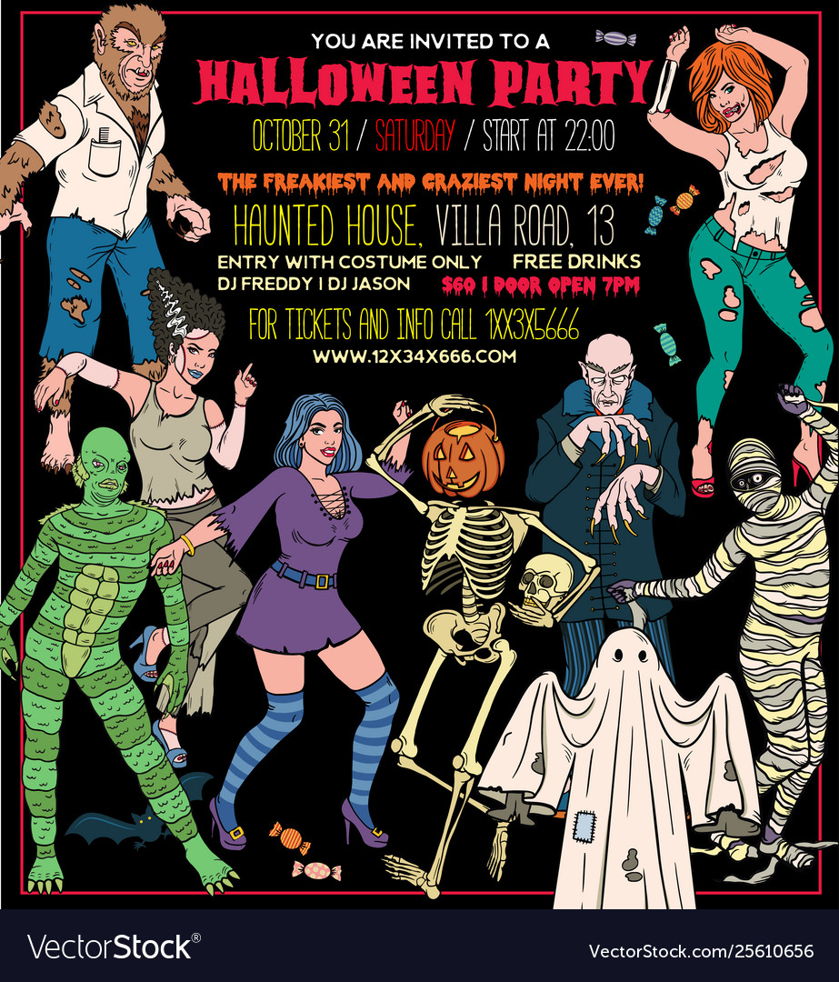 Halloween costume party invitation flyers Vector Image For Costume Party Flyer Template For Costume Party Flyer Template