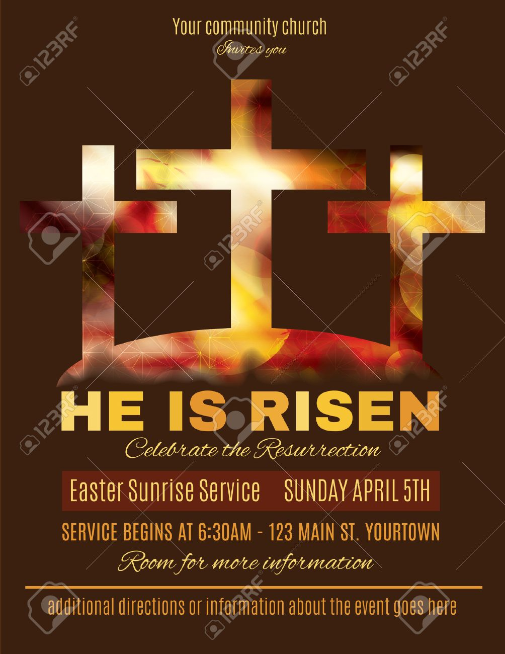 He Is Risen Easter Sunrise Service Flyer Template Intended For Easter Church Flyer Template