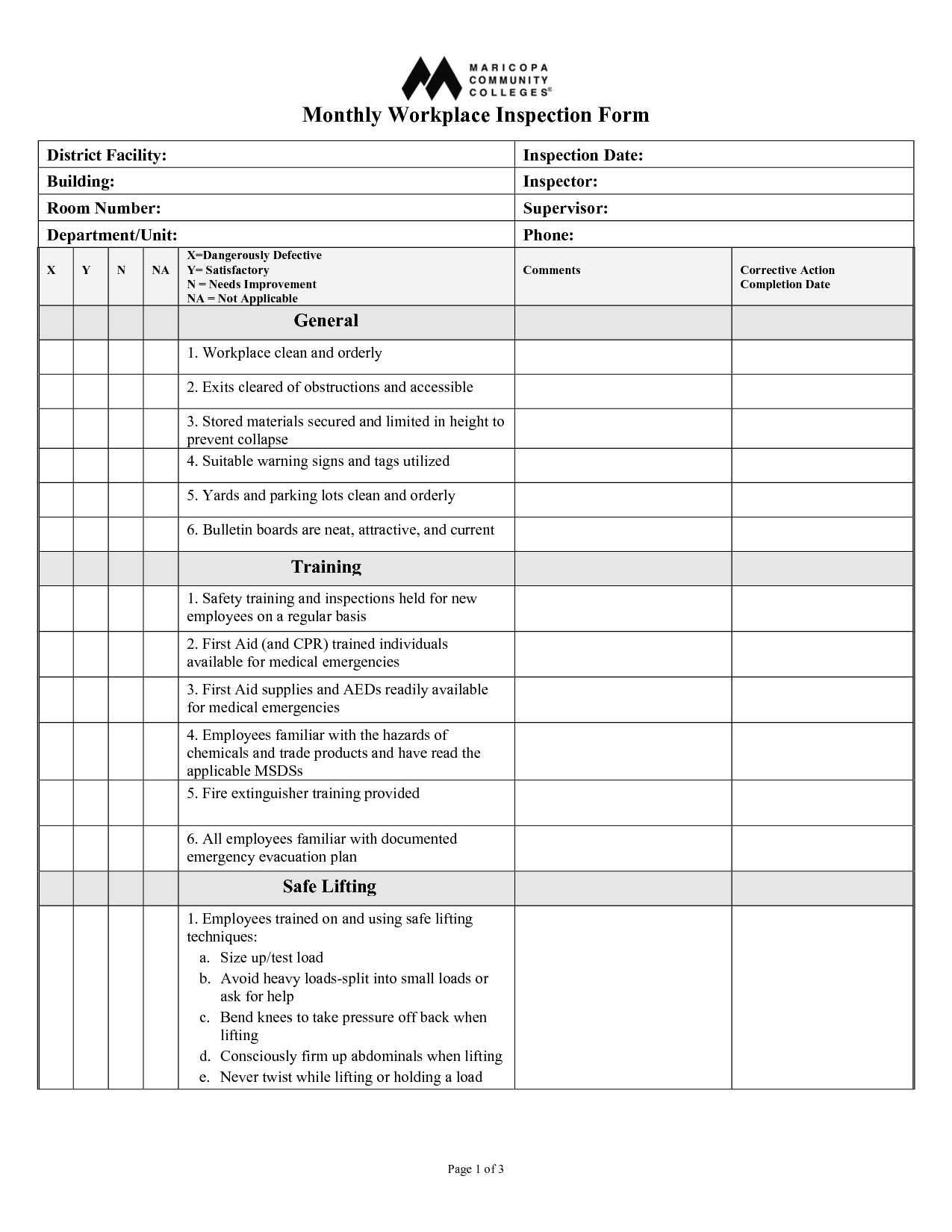 Health Safety Inspection Workplace Inspection Checklist Template  Intended For Office Safety Checklist Template Intended For Office Safety Checklist Template