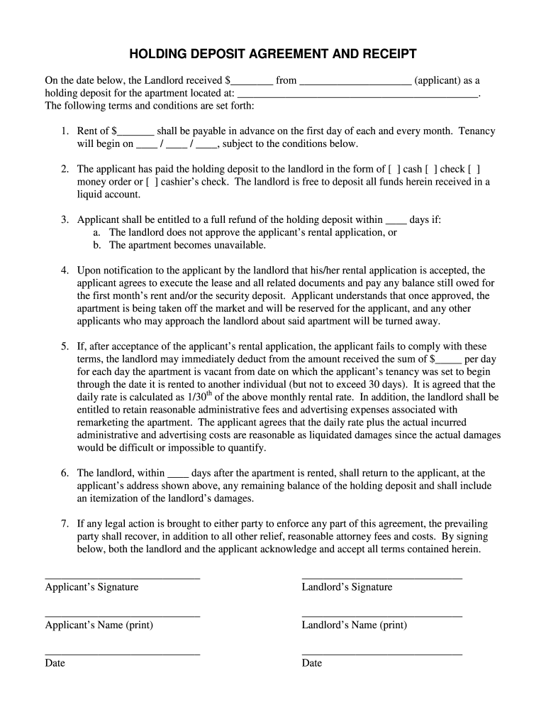 Holding Deposit Agreement California - Fill Online, Printable  Inside Holding Deposit Form Template Throughout Holding Deposit Form Template