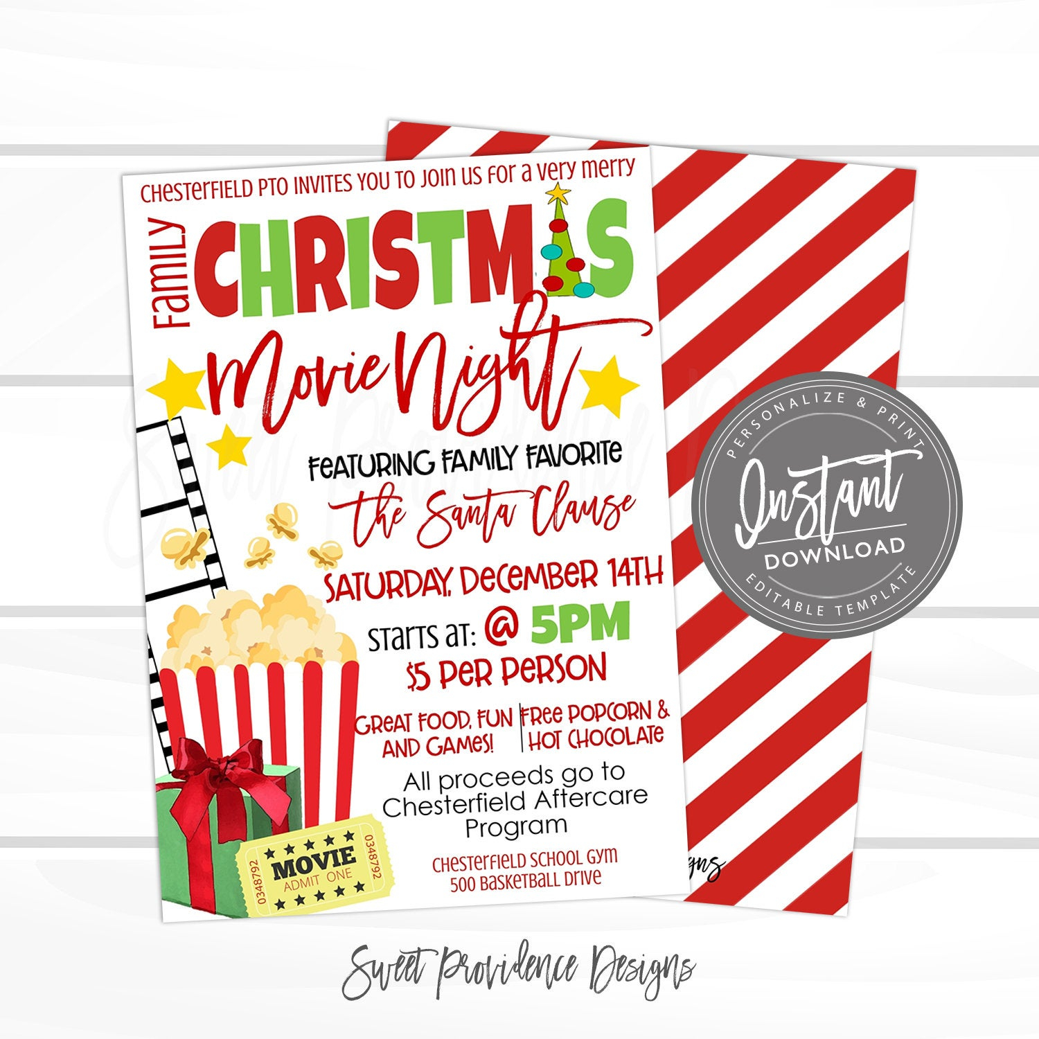 Holiday Flyer, Editable Christmas Movie Night Flyer Invite, Cinema Holiday  Movie Night Church flyer School template, Instant Access Edit Now In Church Movie Night Flyer Template Throughout Church Movie Night Flyer Template