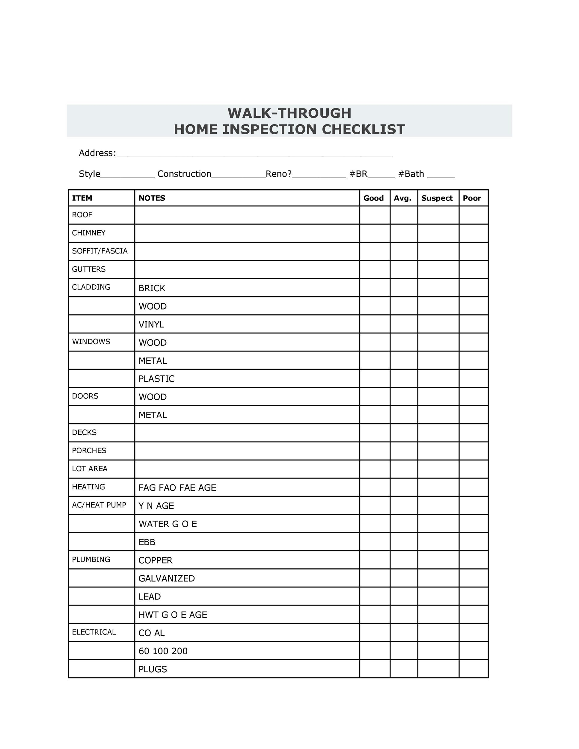 Home inspection checklist ontario pdf With Home Inspection Checklist Template Intended For Home Inspection Checklist Template