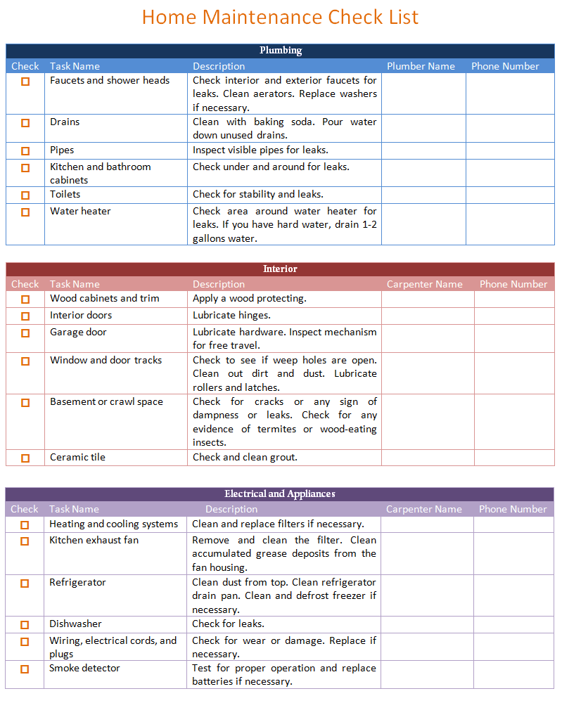 Home Maintenance Schedule Templates  10+ Free Xlsx, Docs & PDF  Throughout Home Improvement Checklist Template