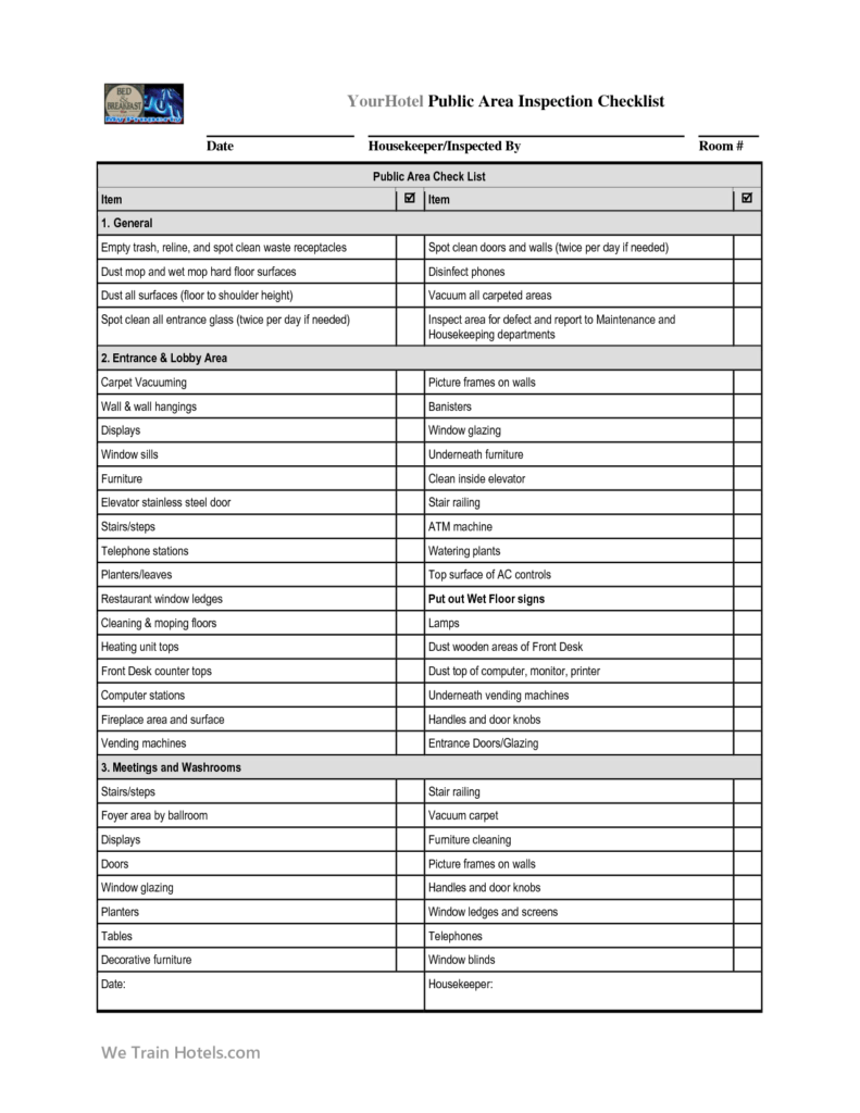 Hotel Inspection Checklist Pdf Pertaining To Hotel Inspection Checklist 