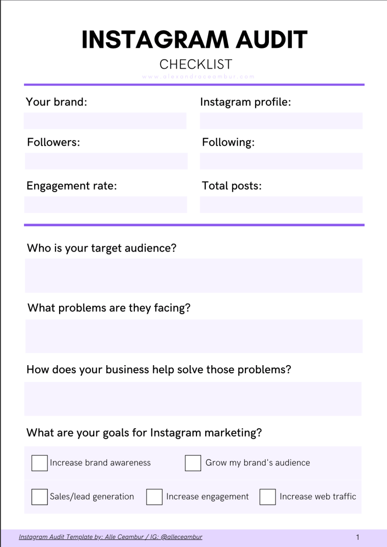 How to do an Instagram audit in just 10 minutes (+Free checklist  For Audit Engagement Checklist Template Throughout Audit Engagement Checklist Template