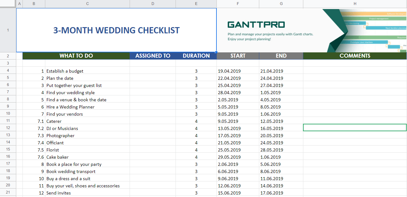 How to plan a wedding in 10 months checklist  Excel Template  For Wedding Day Checklist Template Regarding Wedding Day Checklist Template