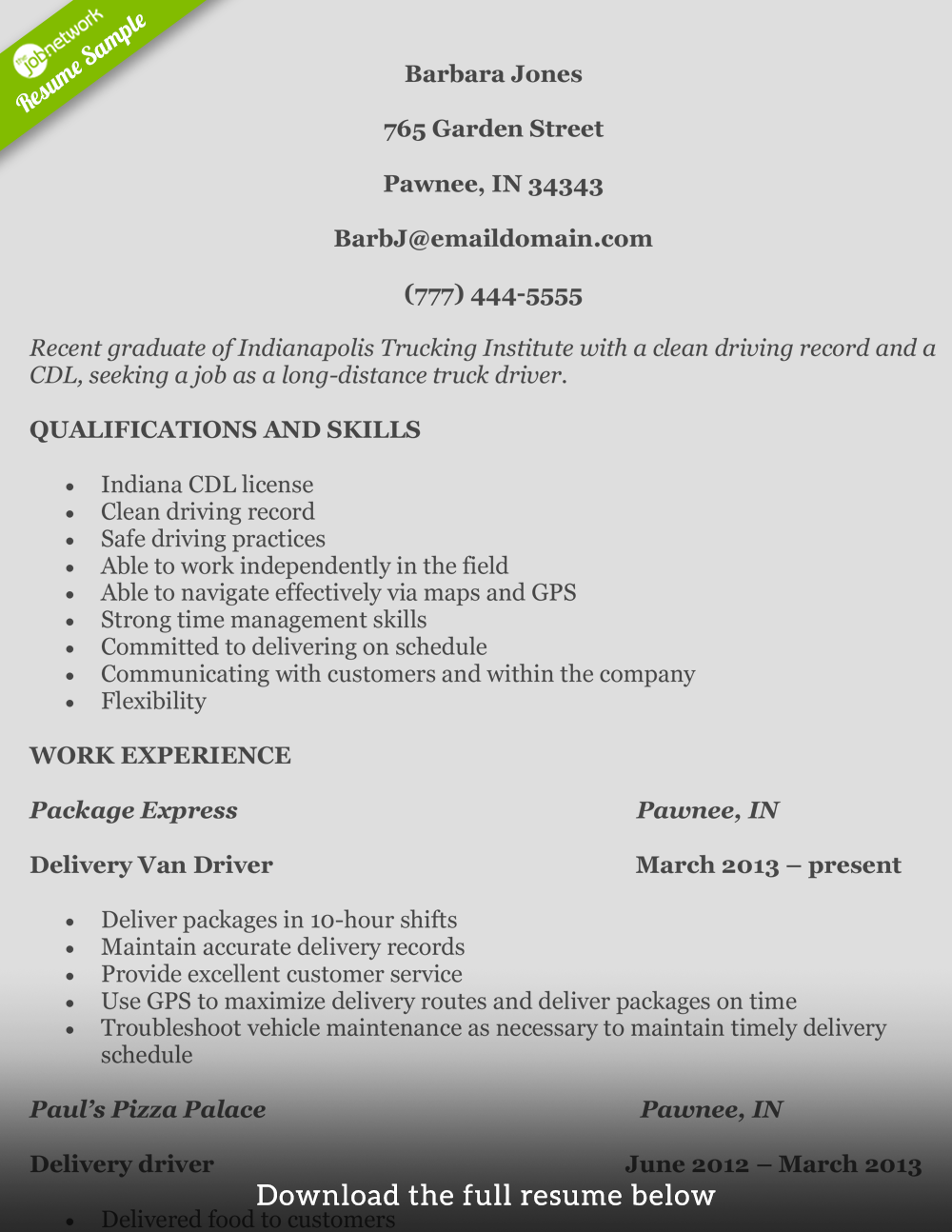 How to Write a Perfect Truck Driver Resume (With Examples) Throughout Truck Driver Job Description Template With Truck Driver Job Description Template