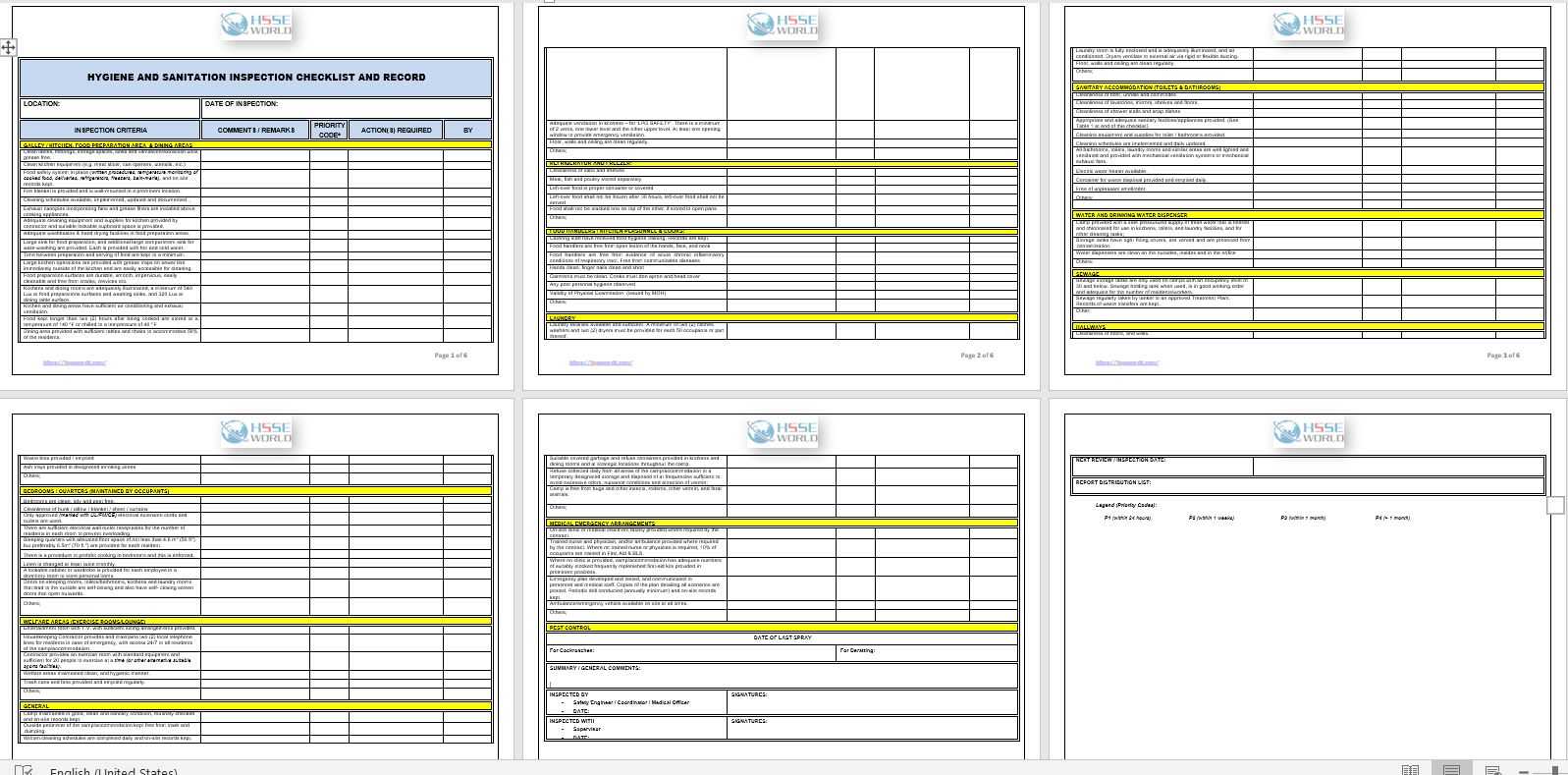 Hygiene and Sanitation Inspection Checklist For Food Safety Inspection Checklist Template Intended For Food Safety Inspection Checklist Template