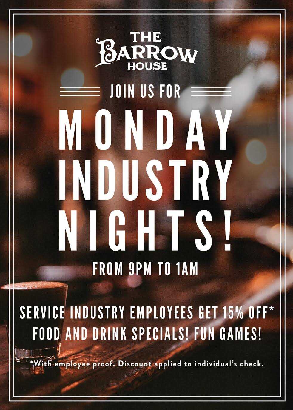 Industry Night — The Barrow House Within Service Industry Night Flyer Template Throughout Service Industry Night Flyer Template