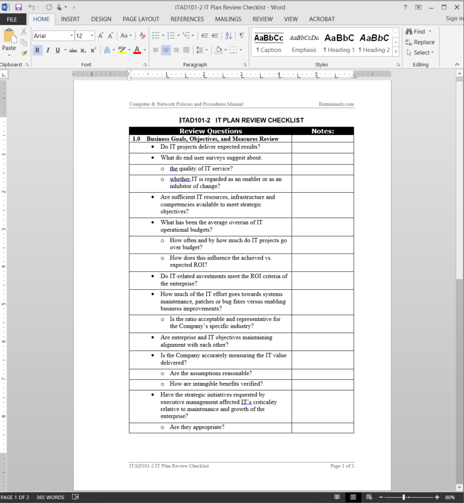 IT Plan Review Checklist Template  ITAD10-10 With Software Installation Checklist Template With Regard To Software Installation Checklist Template