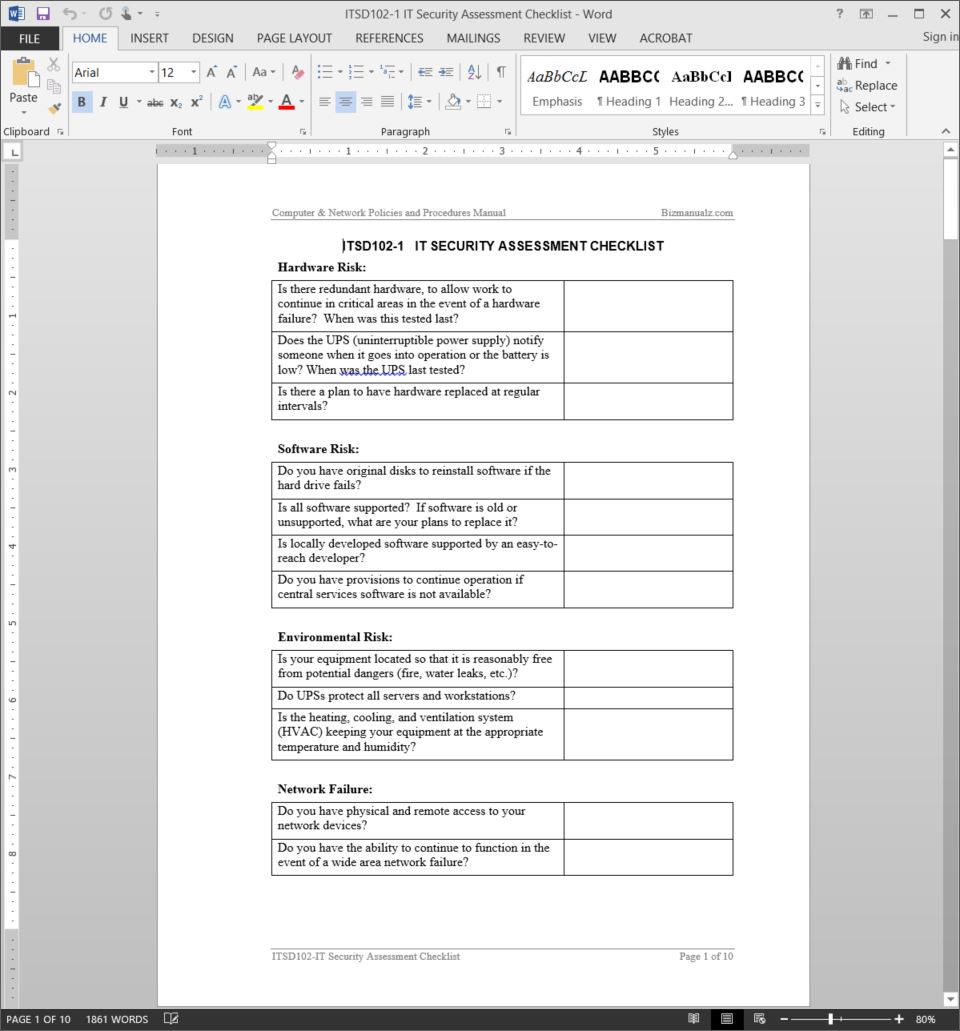 IT Security Assessment Checklist Template  ITSD100-10 Inside It Security Audit Checklist Template With Regard To It Security Audit Checklist Template