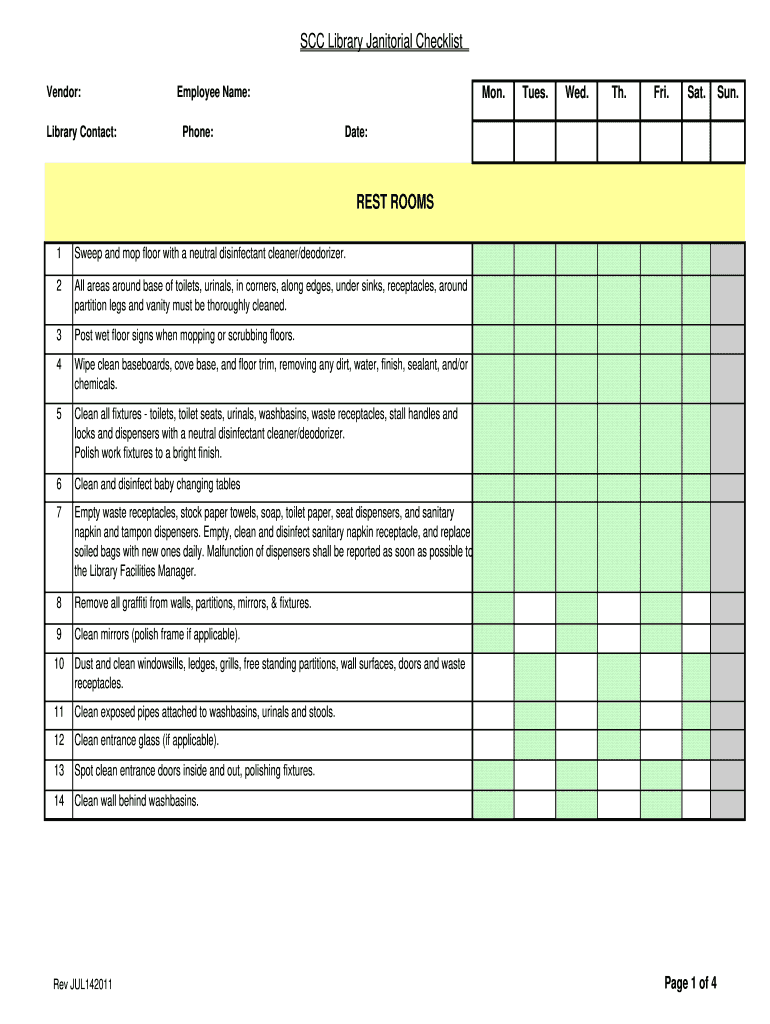 Janitorial Daily Checklist Template - Fill Online, Printable  Inside Classroom Cleaning Checklist Template In Classroom Cleaning Checklist Template