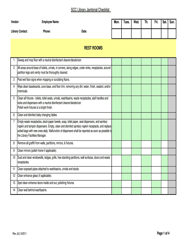 Janitorial Daily Checklist Template - Fill Online, Printable  Regarding Janitorial Cleaning Checklist Template Pertaining To Janitorial Cleaning Checklist Template