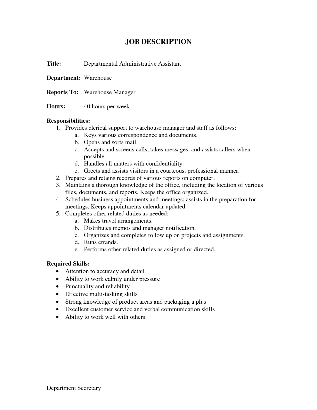 Job Description for Administrative Assistant for Resume - Tipss  Inside Executive Assistant Job Description Template Regarding Executive Assistant Job Description Template