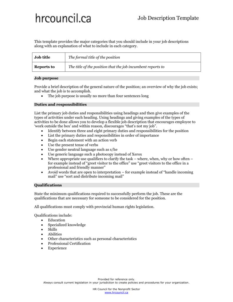 Job Description Template For Hr Job Description Template Throughout Hr Job Description Template