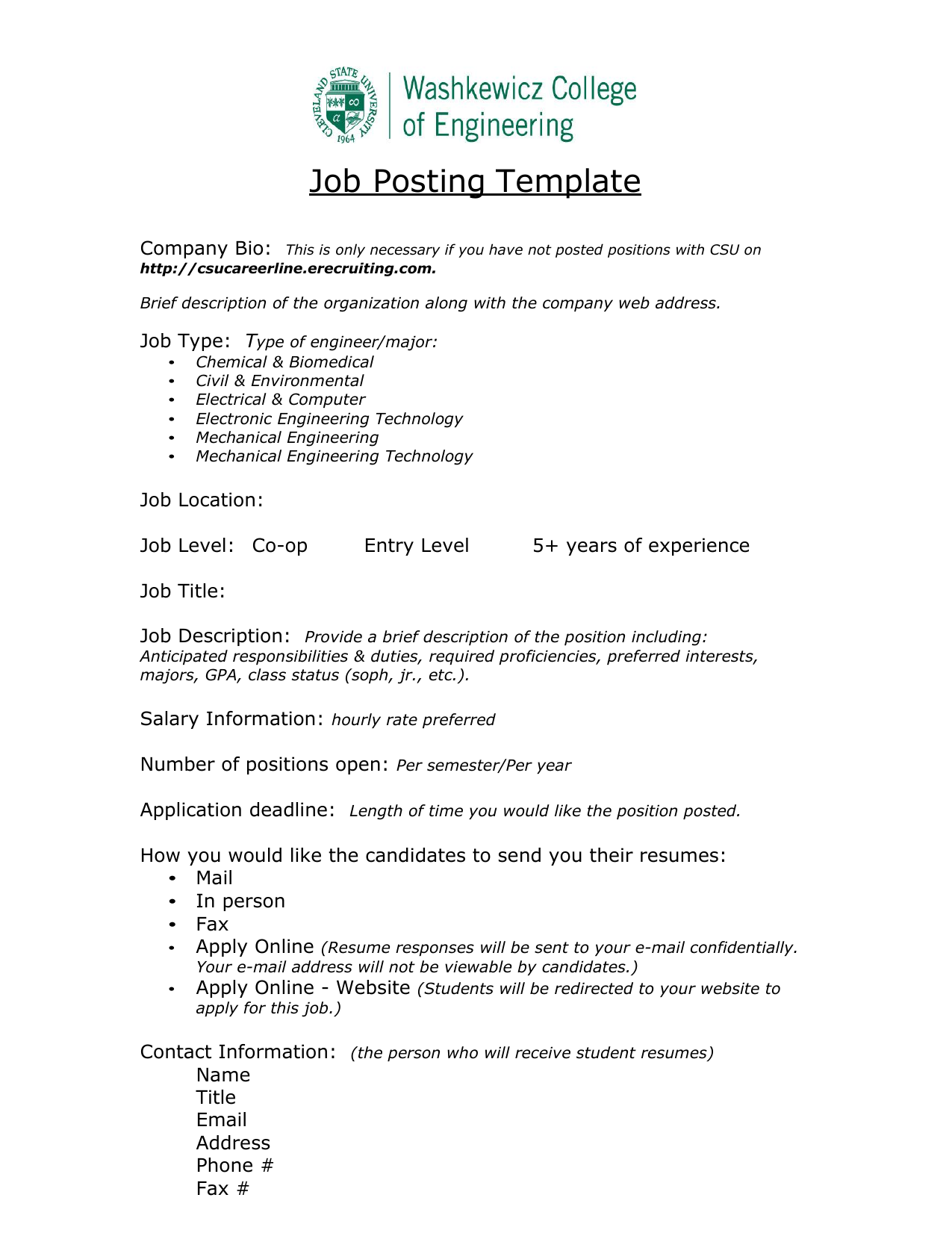 Job Posting Template Company Bio: T With Regard To Post Job Description Template With Post Job Description Template