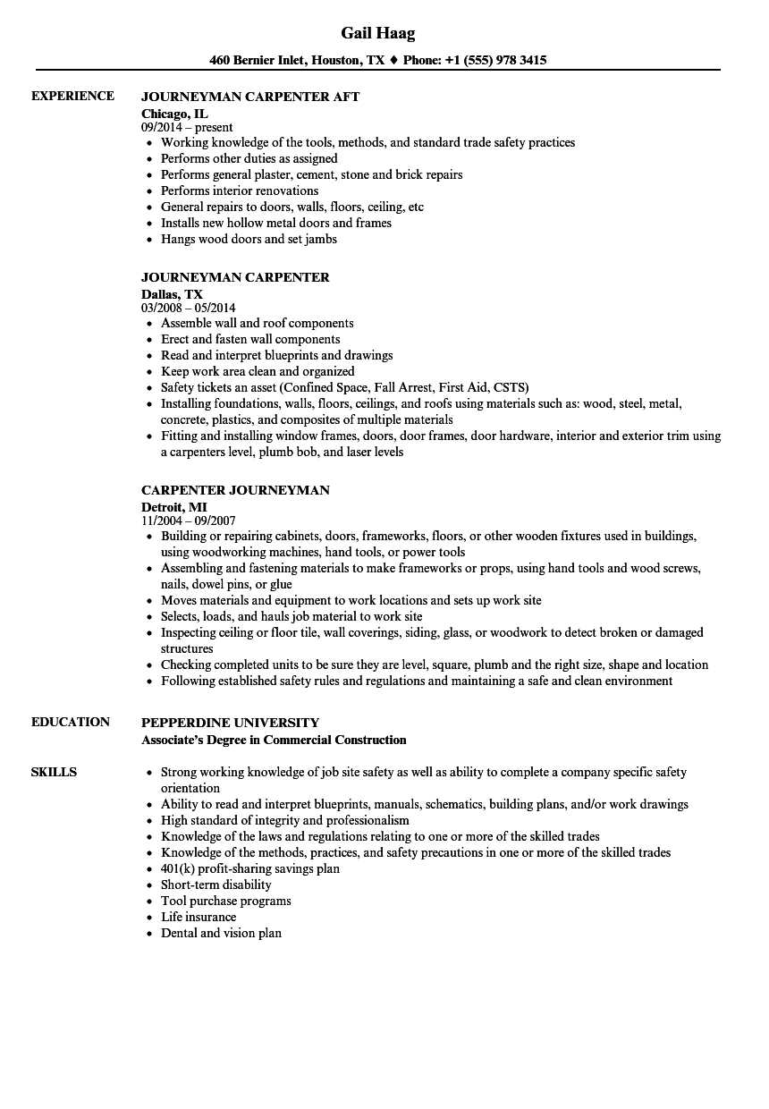 Journeyman Carpenter Resume Samples  Velvet Jobs Inside Carpenter Job Description Template Throughout Carpenter Job Description Template