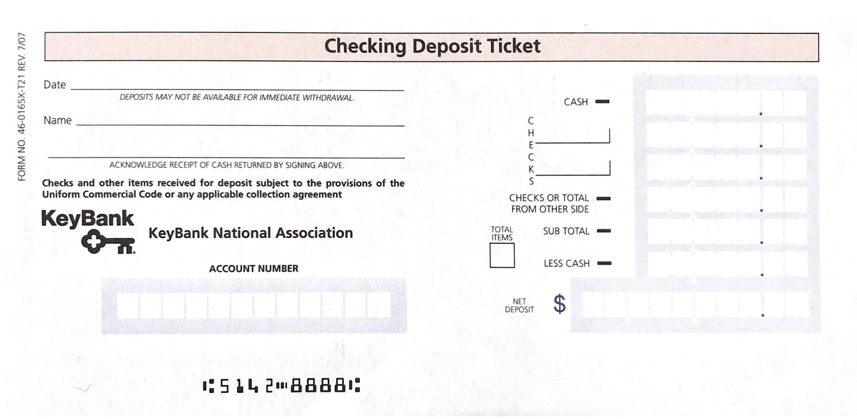 KeyBank Deposit Slip - Free Printable Template - CheckDeposit With Regard To Bank Deposit Slip Template