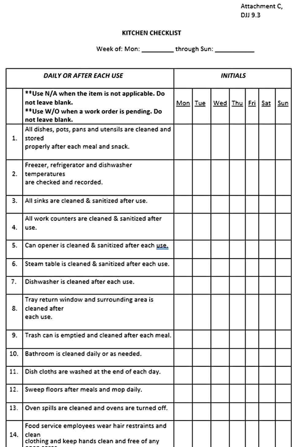 Kitchen Cleaning Schedule Template  For Kitchen Cleaning Checklist Template Intended For Kitchen Cleaning Checklist Template