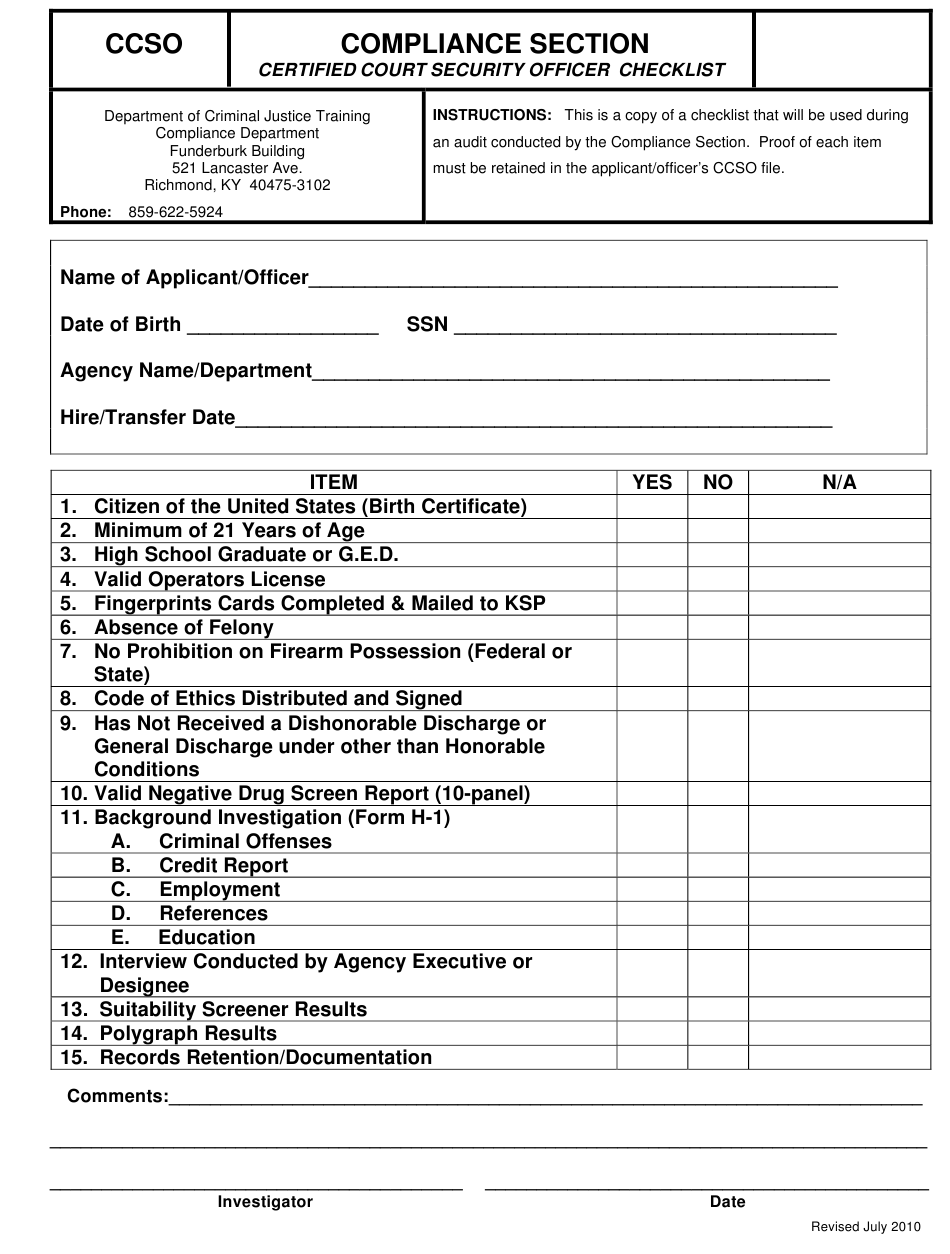 KLEC Form CCSO Download Printable PDF Or Fill Online Certified  Pertaining To Security Patrol Checklist Template