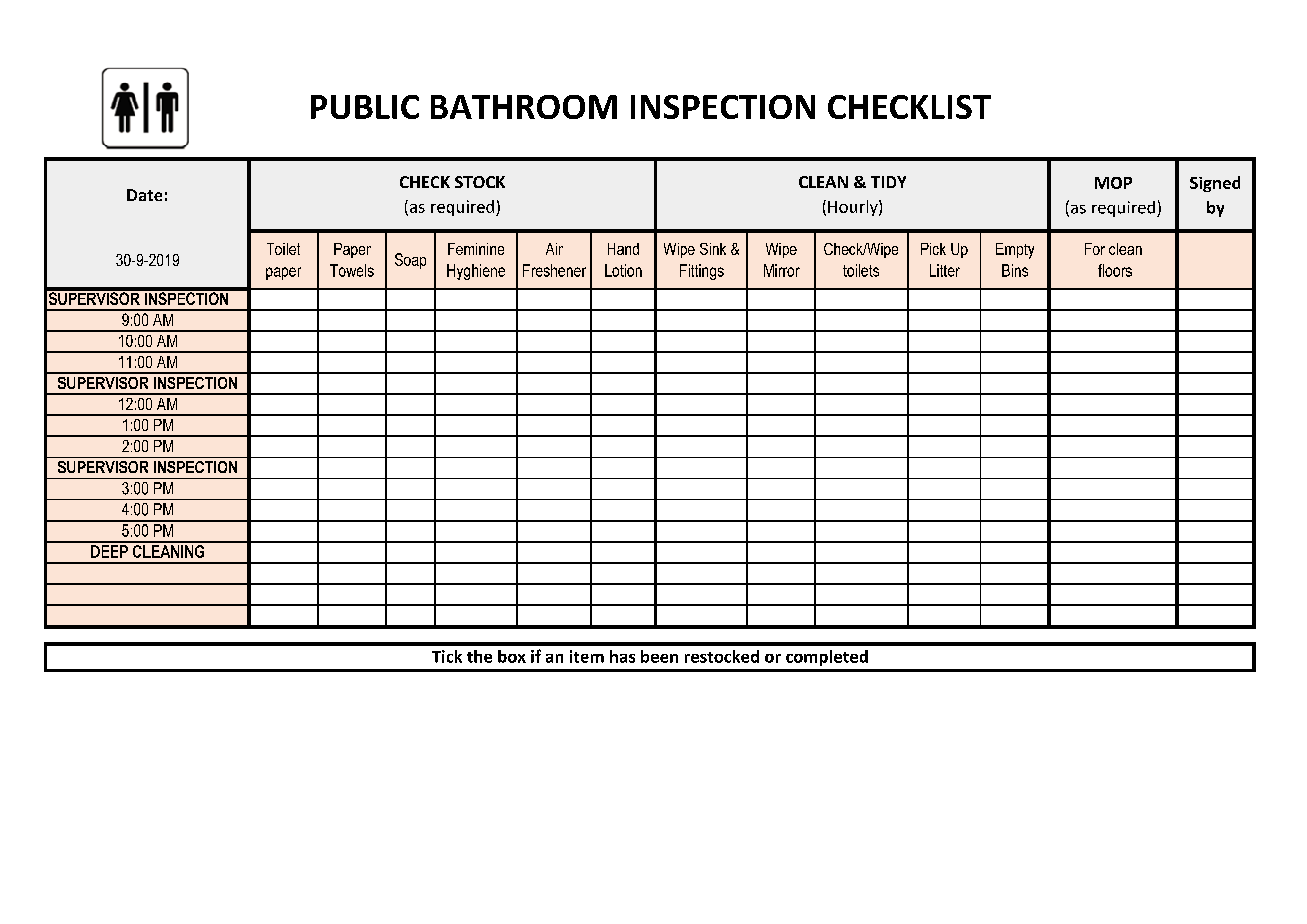 Kostenloses Bathroom Cleaning Checklist Inside Public Restroom Cleaning Checklist Template Pertaining To Public Restroom Cleaning Checklist Template