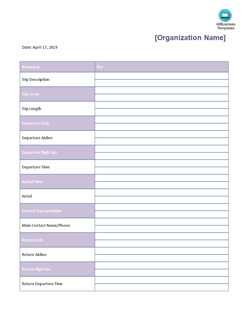 Kostenloses Business Trip Itinerary Template in Word Intended For Business Trip Travel Itinerary Template In Business Trip Travel Itinerary Template