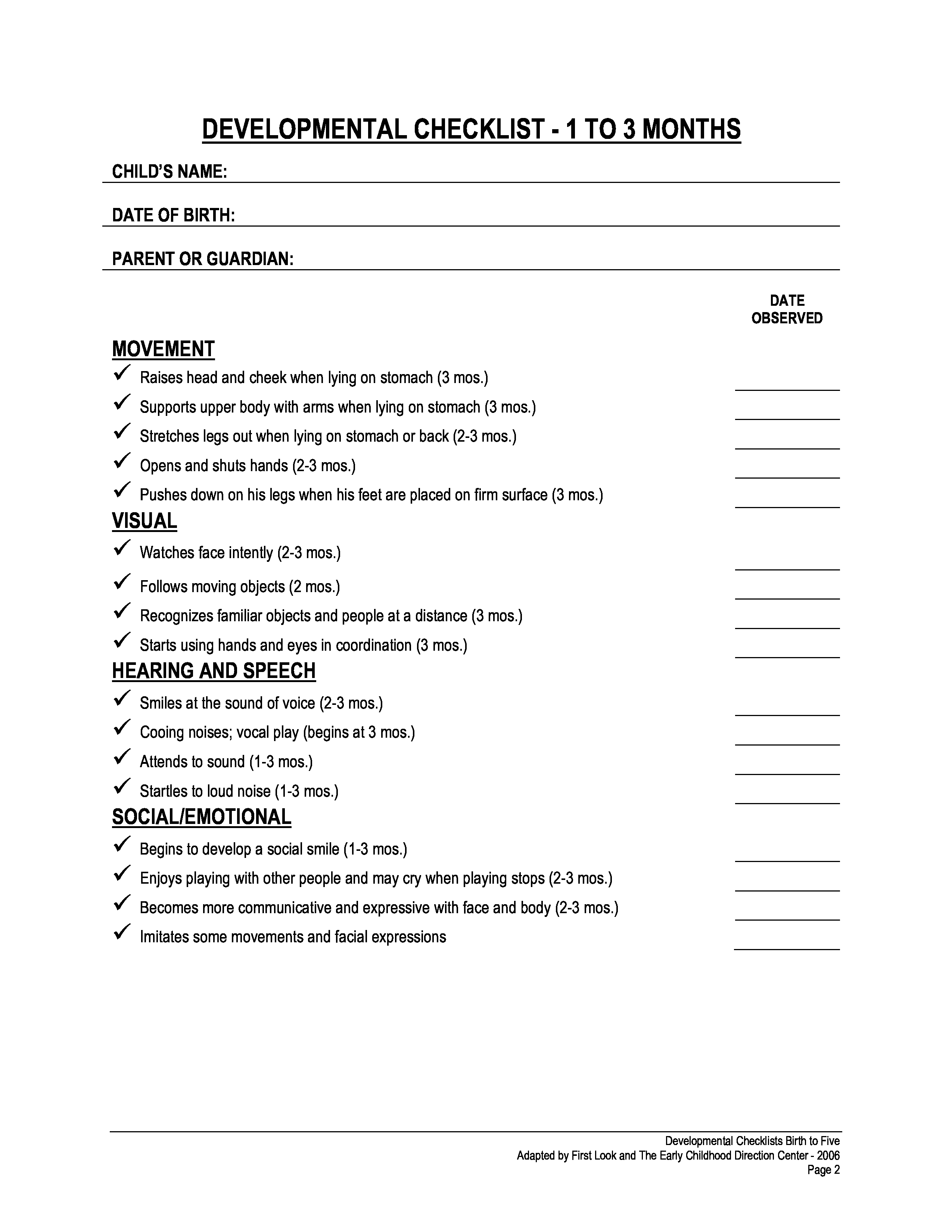 Kostenloses Developmental Checklists for early childhood Pertaining To Daycare Checklist Template Intended For Daycare Checklist Template