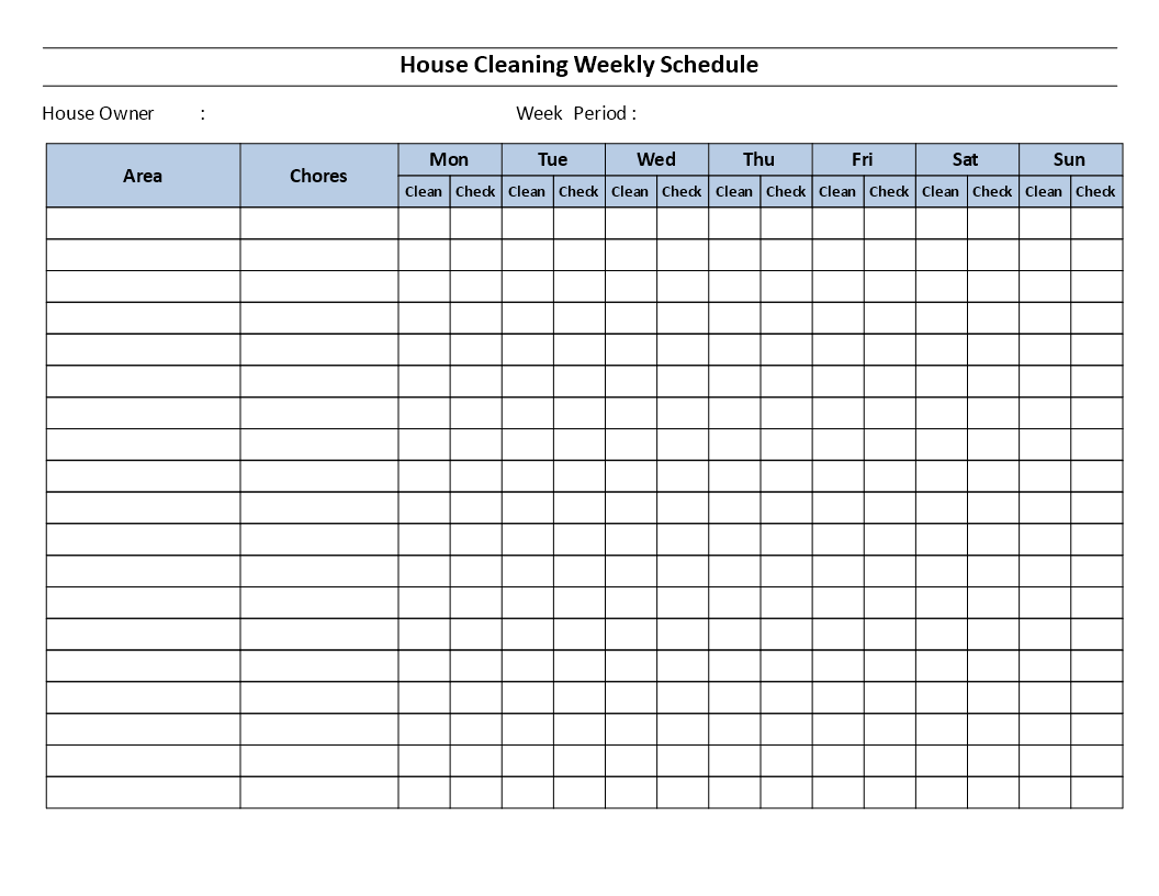 Kostenloses House Cleaning Schedule Template In Kitchen Cleaning Checklist Template