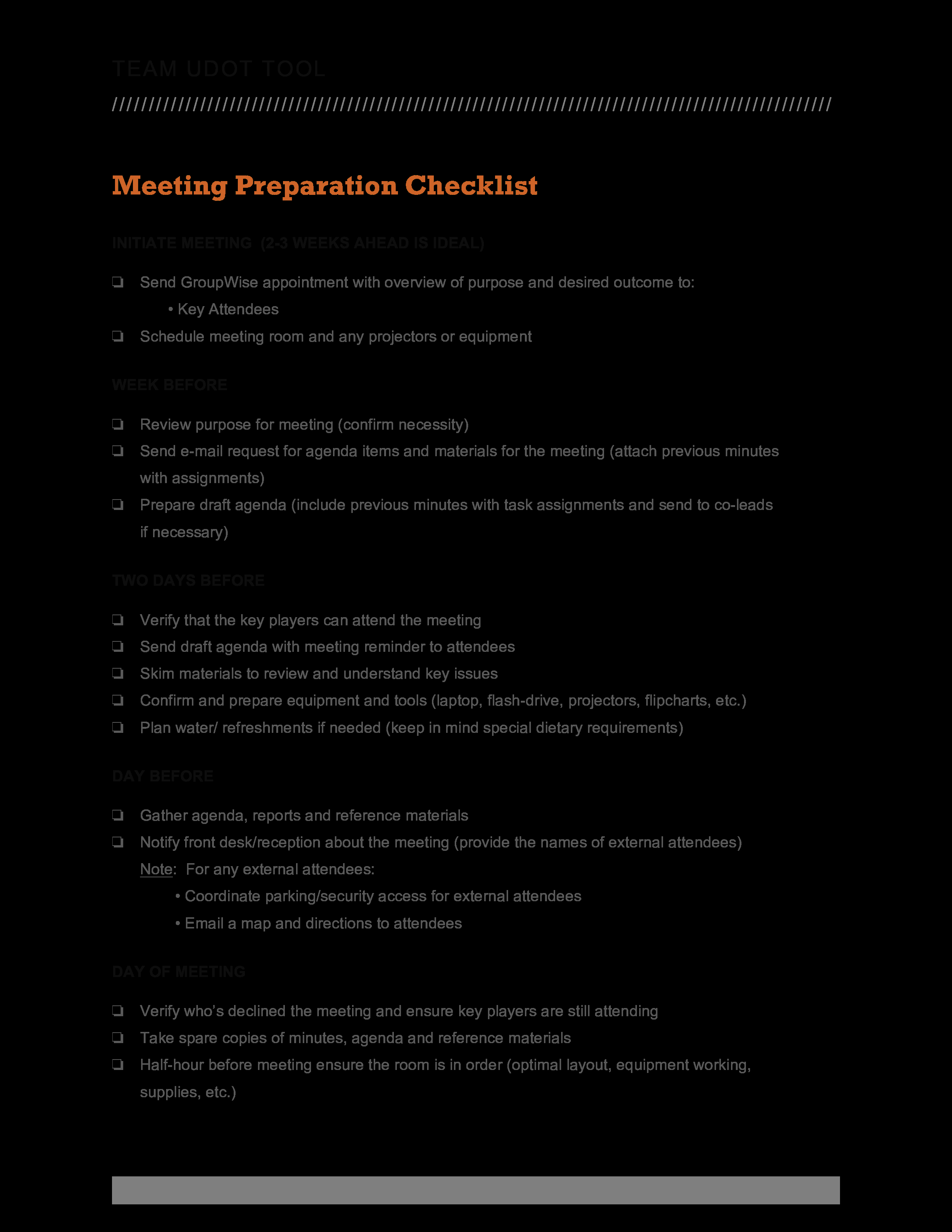 Kostenloses Meeting Preparation Checklist Inside Meeting Room Checklist Template With Regard To Meeting Room Checklist Template