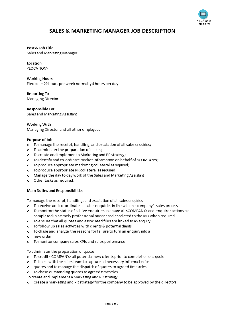 Sales Director Job Description Template