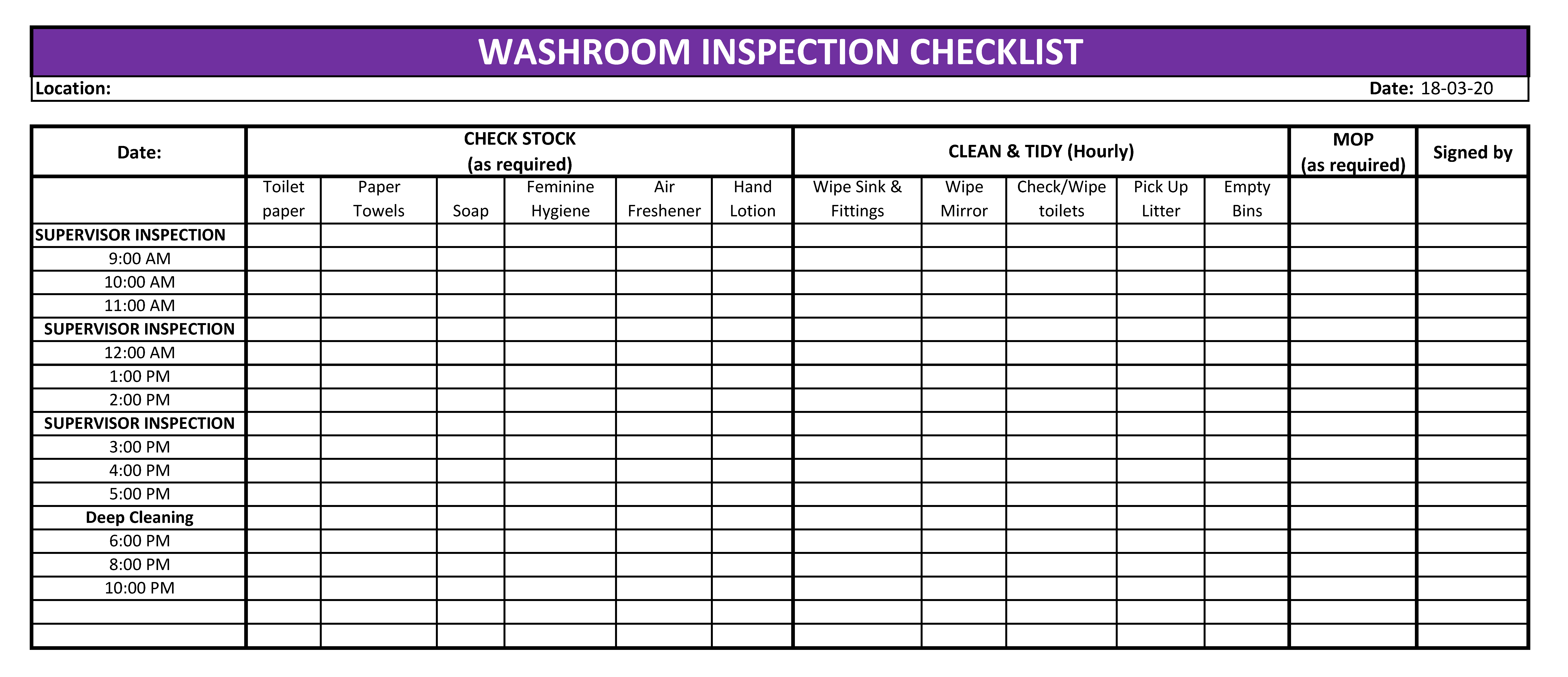 Kostenloses Toilet Cleaning Checklist Excel Throughout Public Restroom Cleaning Checklist Template Within Public Restroom Cleaning Checklist Template