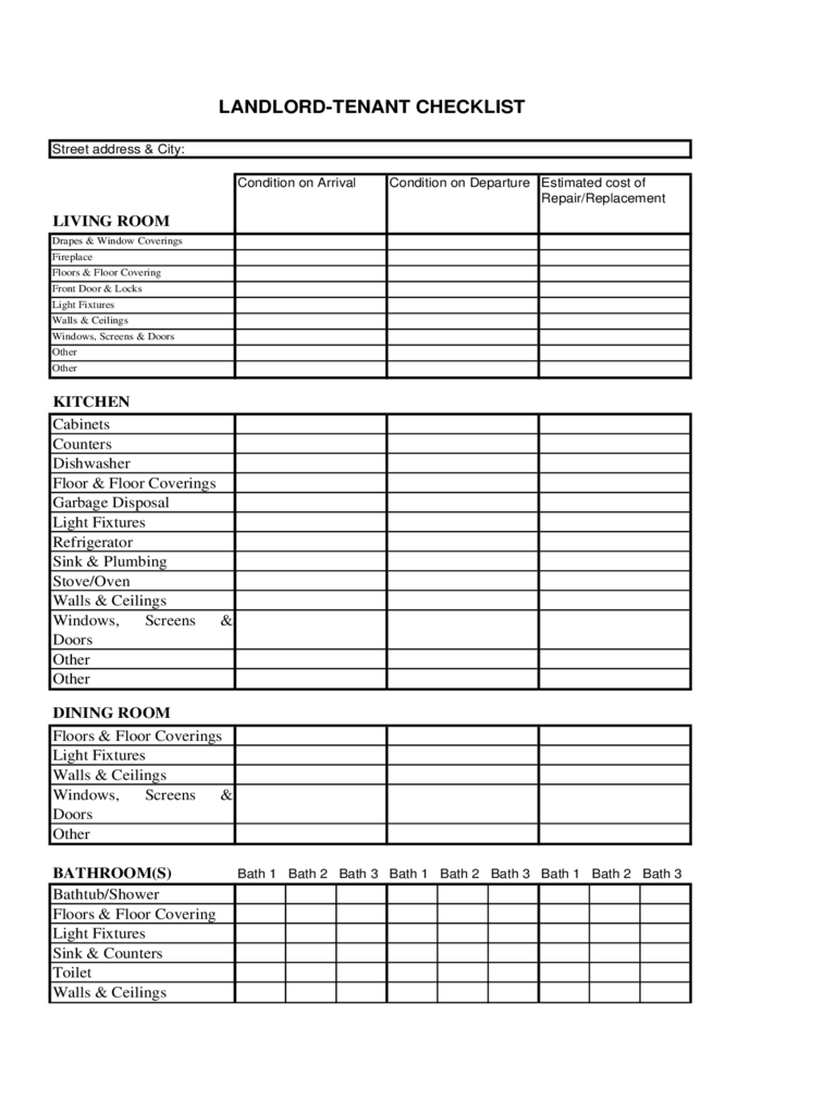 Condition Of Rental Property Checklist Template